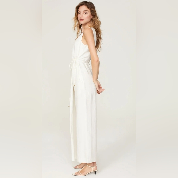 Rosetta Getty White‎ Sleeveless Wide Leg Linen Blend Cropped Apron Wrap Jumpsuit - Picture 4 of 16